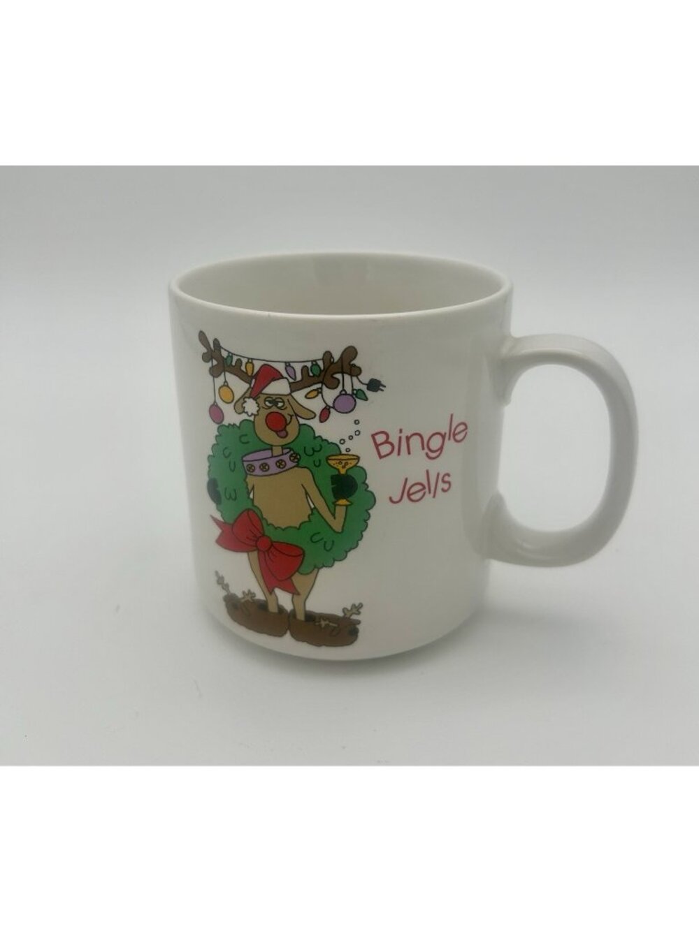 Vintage Russ Bingle Jells Drunken Reindeer Christmas Holiday Mug-#359